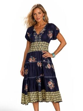 Johnny Was Zakina Dress 100% Silk Ruffle Sleeve NWT RARE